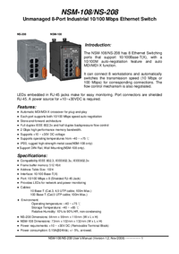 Thumbnail of document Manual - NS-208 8-Port Industrial 10/100 Mbps Unmanaged Ethernet Switch, DIN rail